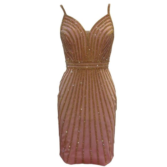 Abby Paris By Lucci Lu Dusty Rose Fully Beaded Mini Dress Dusty Rose Size 0 - Picture 1 of 8